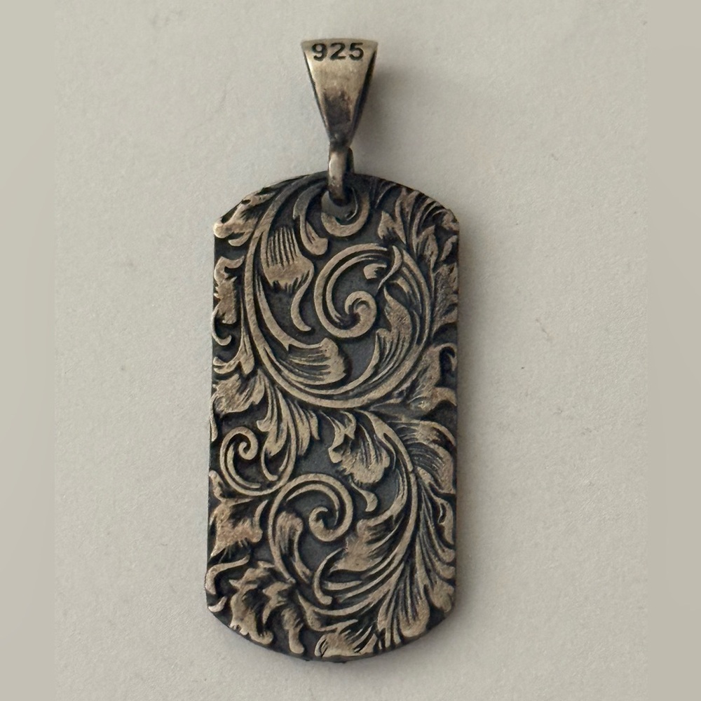 925 Silver rectangle pendant floral unisex